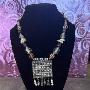 Chico's Multicolor Beaded Necklace with Silver Pendant